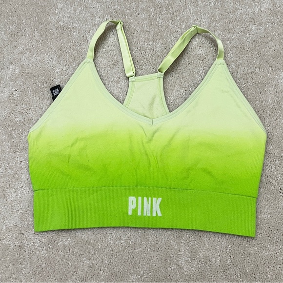 NWT Victoria’s Secret PINK Green Ombré Ribbed Seamless Lined Sports Bra Large L - Picture 2 of 6